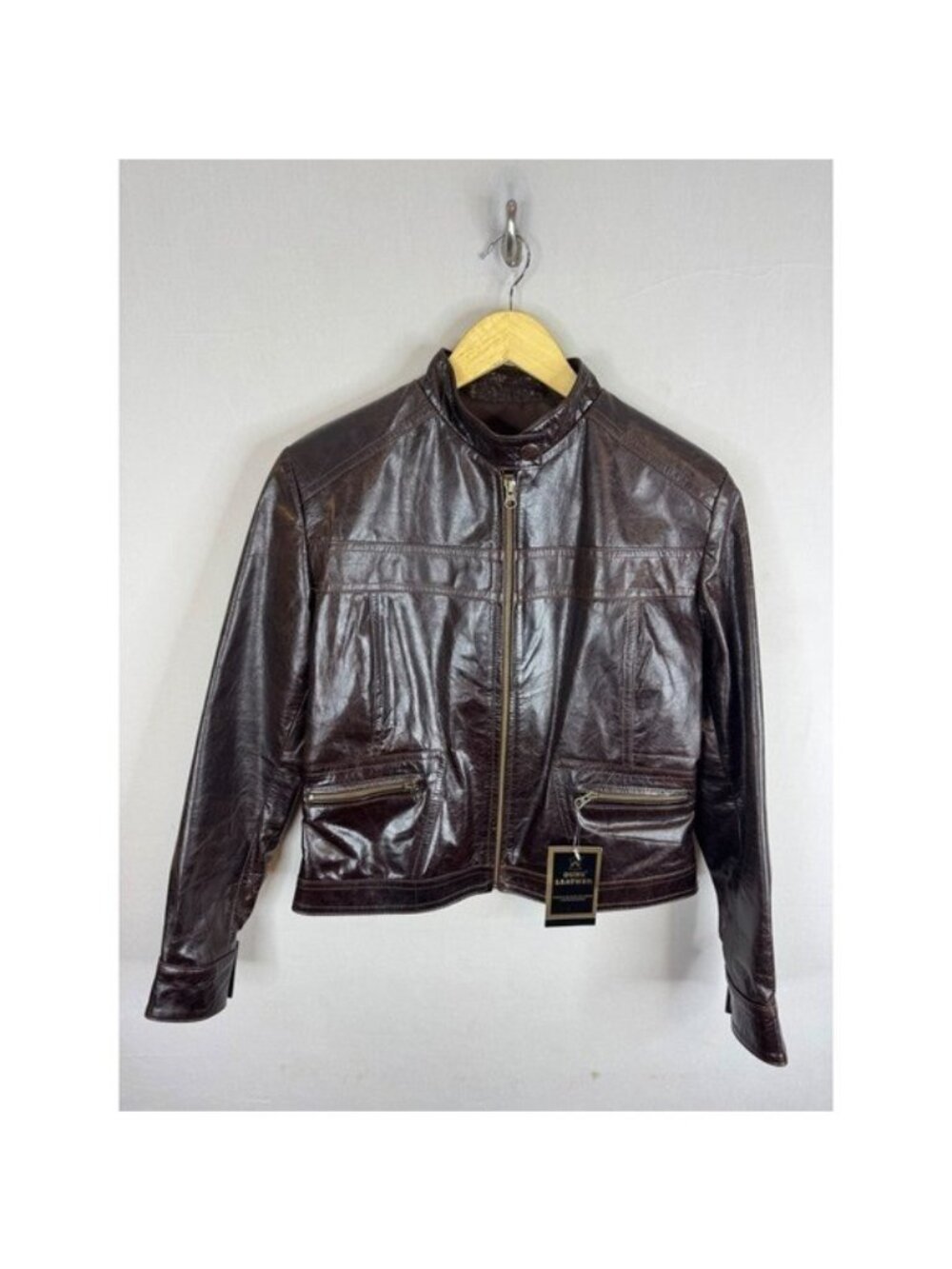 Guns Leather Cafe Racer Jacket Dark Brown Argentine Leather Measures S/M NWT